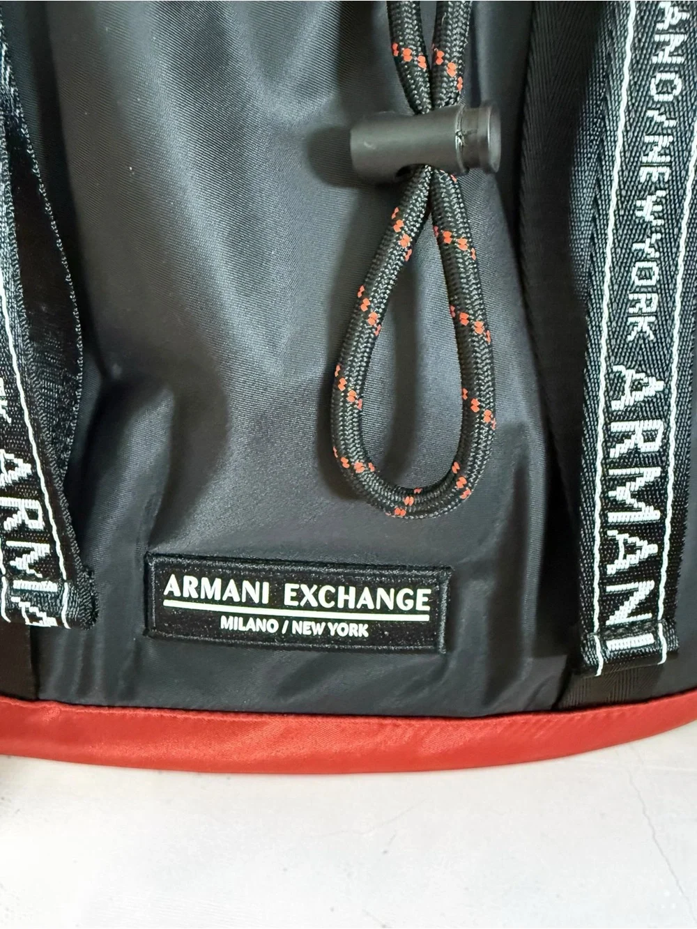 NWT Armani Exchange Burnt Orange and Black Nylon Drawstring Backpack